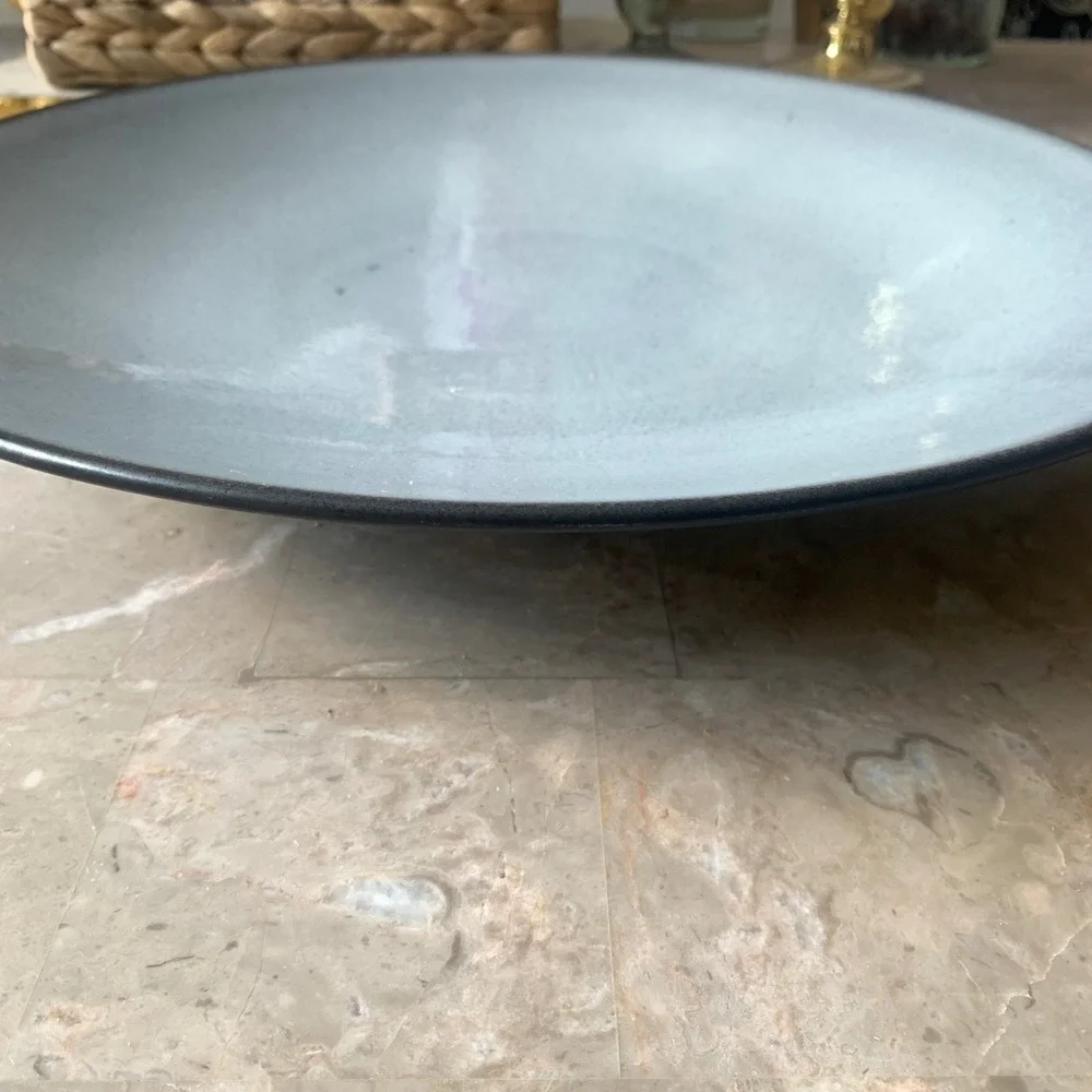 Jars France Tourron Blue Grey Stoneware Large Round‎ Serving Platter 13 Inch